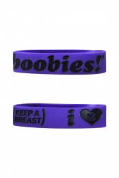 Keep A Breast I Love Boobies Wristband (Black On Purple)