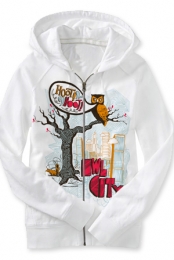 Hoot Hoot Zip Up Hoodie (white)